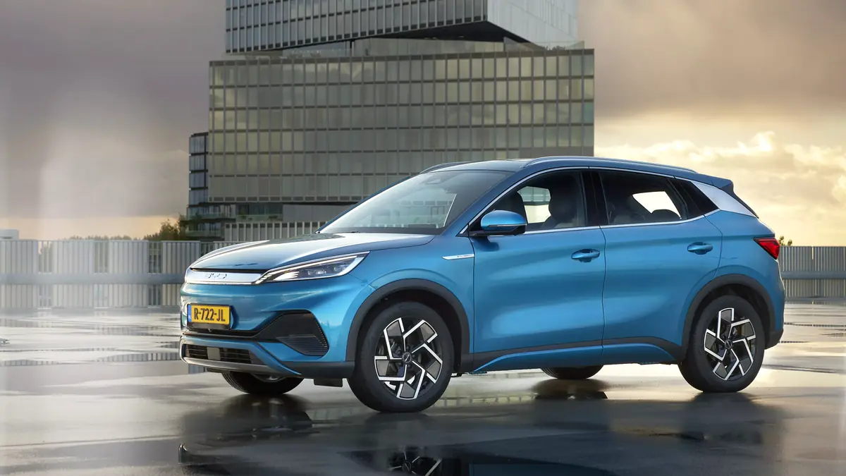 BYD Atto 3 Evo in a modern French urban setting