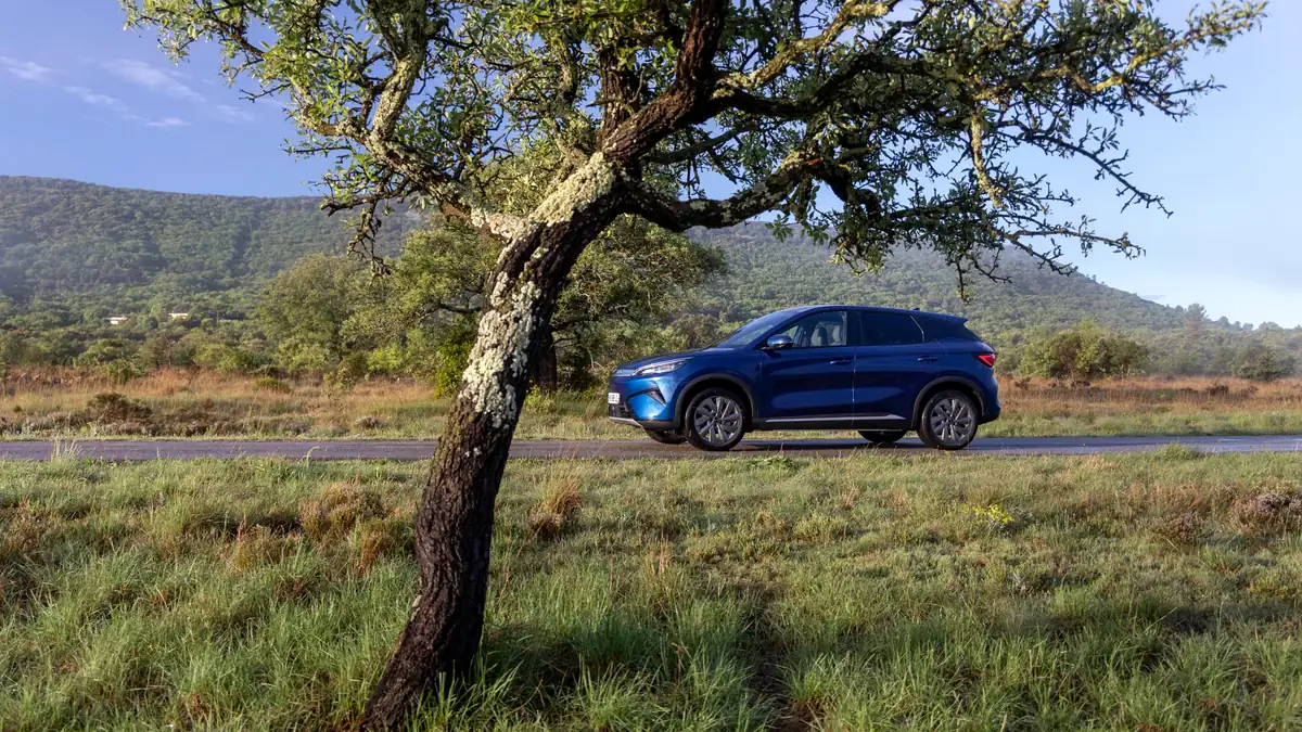 BYD Atto 3 on a French rural road during a range test